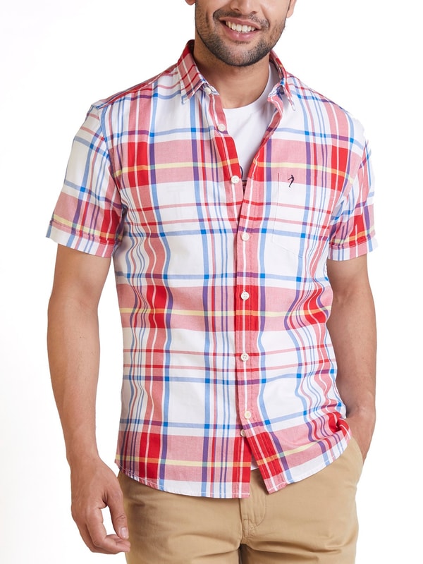 Mens Red Checks Chiseled Fit Casual Shirt